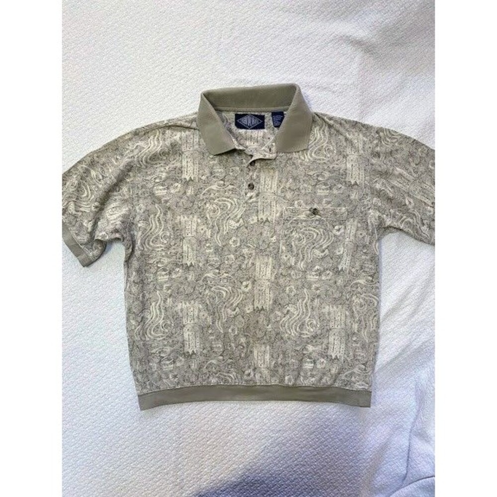 Vintage 90s Essential Blues Patterned Knit Polo Shirt Men's Large Abstract Print